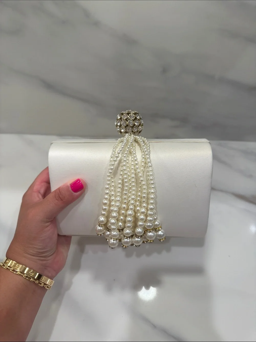 Pearl Tassel Evening Clutch - White